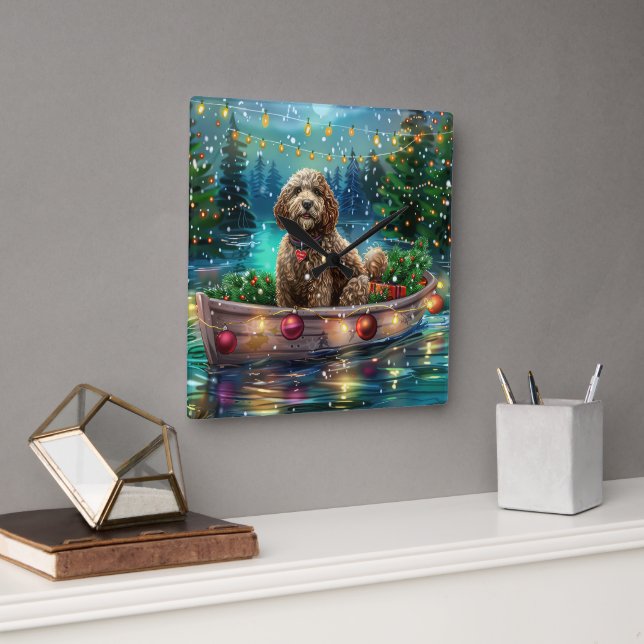 Cockapoo Christmas Festive Voyage Square Wall Clock (Office)