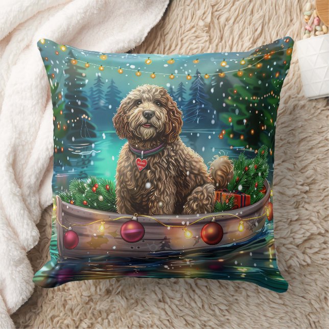 Cockapoo Christmas Festive Voyage Throw Pillow (Blanket)