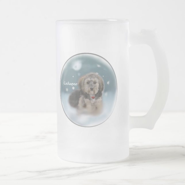 Cockapoo Christmas Gifts Frosted Glass Beer Mug (Right)