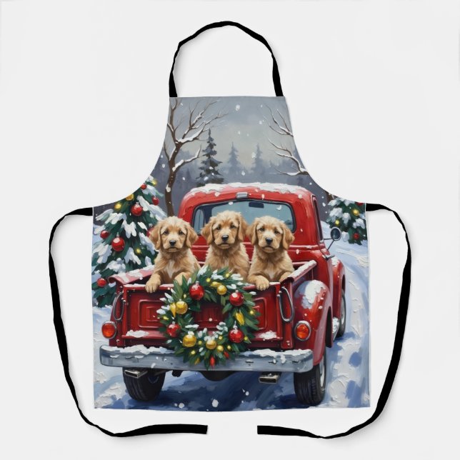 Cockapoo Christmas Red Truck Holiday Apron (Front)