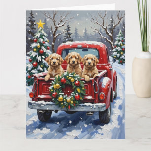 Cockapoo Christmas Red Truck Holiday Card
