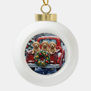 Cockapoo Christmas Red Truck Holiday Ceramic Ball Christmas Ornament