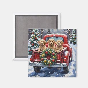 Cockapoo Christmas Red Truck Holiday Magnet