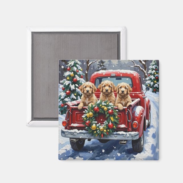 Cockapoo Christmas Red Truck Holiday Magnet (Front/Back)