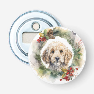 Cockapoo Christmas Wreath Festive Pup  Bottle Opener