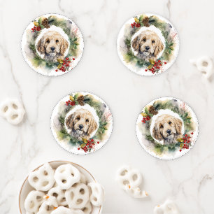 Cockapoo Christmas Wreath Festive Pup  Coaster Set