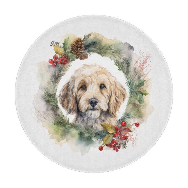 Cockapoo Christmas Wreath Festive Pup  Cutting Board (Front)