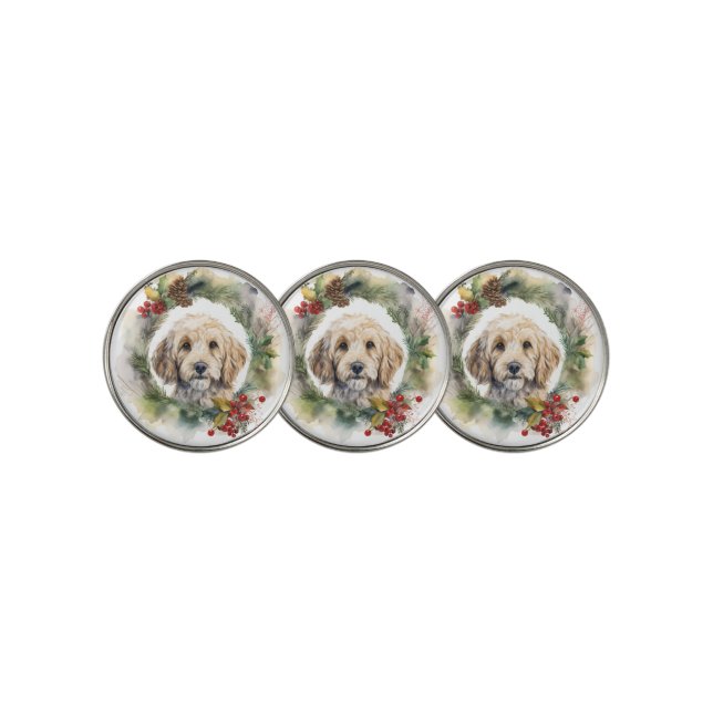 Cockapoo Christmas Wreath Festive Pup  Golf Ball Marker (3 Up)