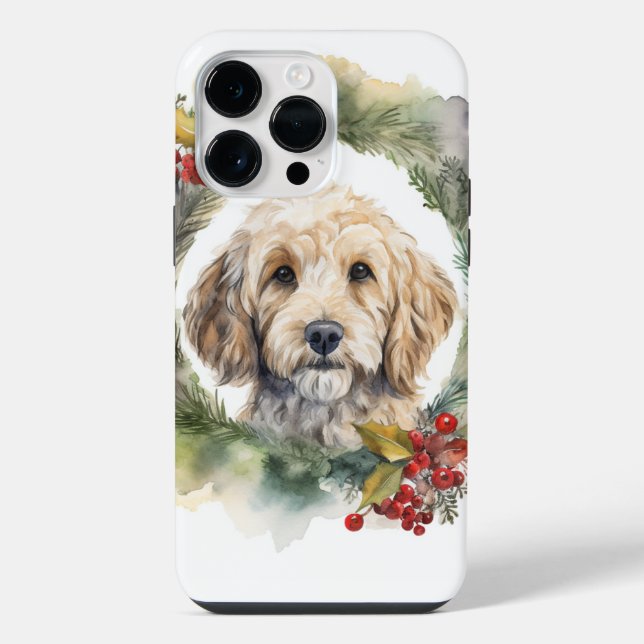 Cockapoo Christmas Wreath Festive Pup  Iphone Case (Back)