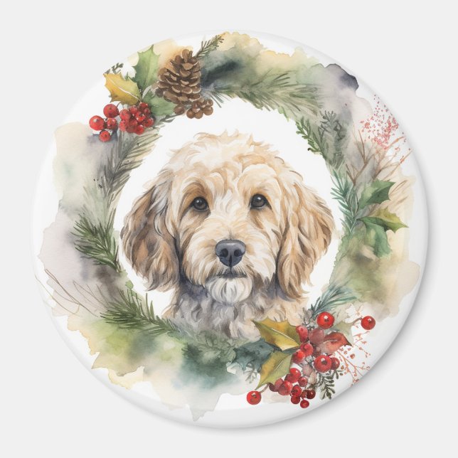Cockapoo Christmas Wreath Festive Pup  Magnet (Front)