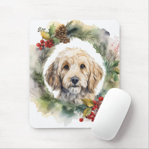 Cockapoo Christmas Wreath Festive Pup  Mouse Pad