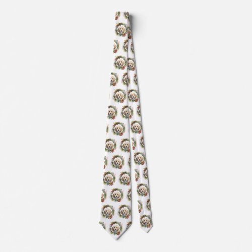 Cockapoo Christmas Wreath Festive Pup  Neck Tie