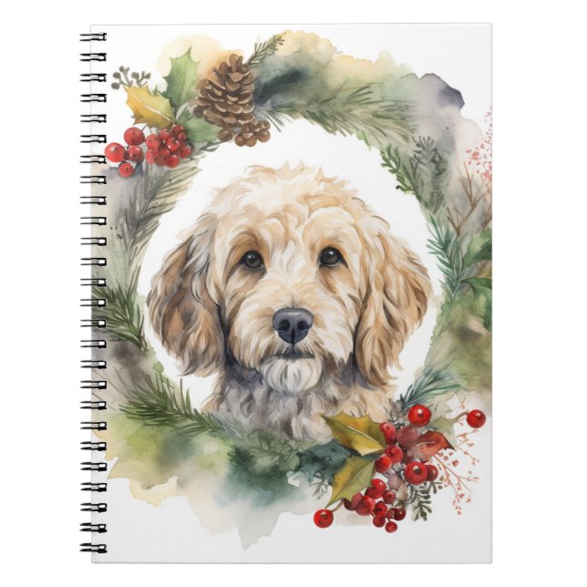 Cockapoo Christmas Wreath Festive Pup  Notebook (Front)