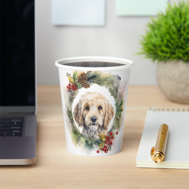 Cockapoo Christmas Wreath Festive Pup  Paper Cups (Insitu)