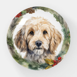 Cockapoo Christmas Wreath Festive Pup Paperweight