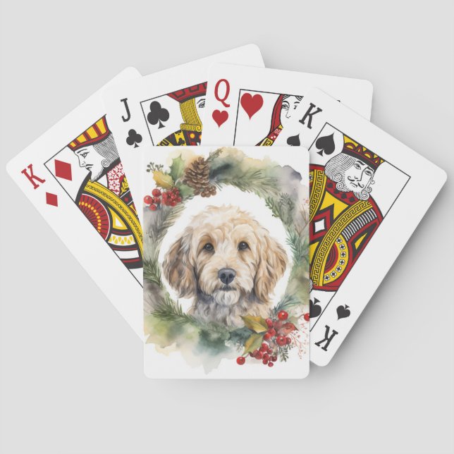 Cockapoo Christmas Wreath Festive Pup  Poker Cards (Back)