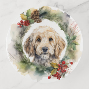 Cockapoo Christmas Wreath Festive Pup Trinket Tray