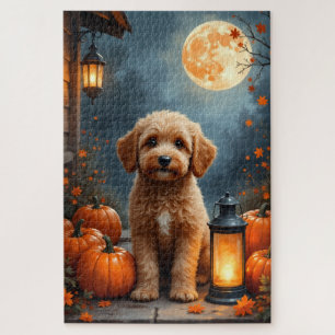 Cockapoo Cozy Farmhouse Halloween Art Jigsaw Puzzle