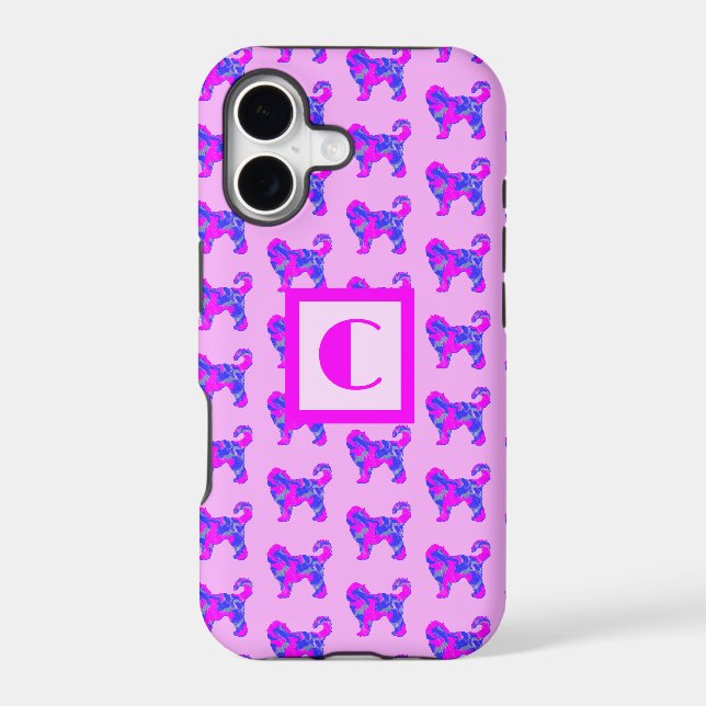 Cockapoo Cute Dog Pink Blue Silhouette Monogram Iphone Case (Back)