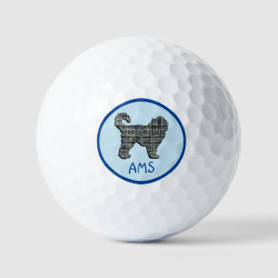 Cockapoo Cute Dog Silhouette Monogram Grid Blue Golf Balls