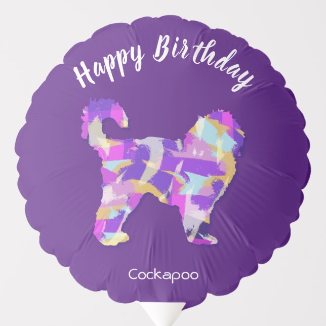 Cockapoo Cute Dog Silhouette PurplePY&B Birthday Balloon (Front)
