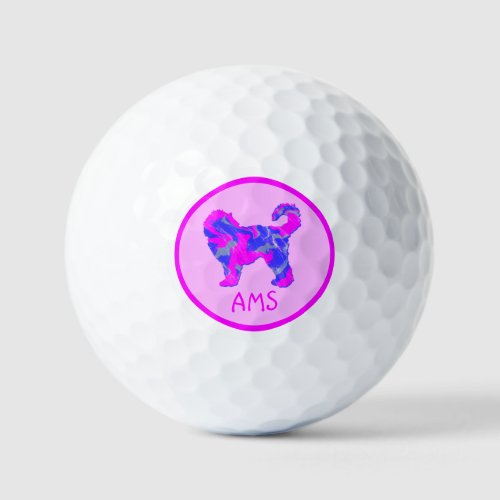 Cockapoo Cute Pink Dog Silhouette Monogram Golf Balls