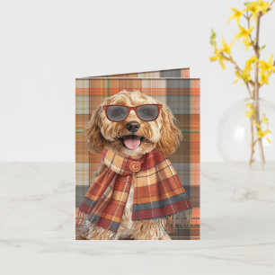 Cockapoo Dog Autumn Plaid Monogrammed Card