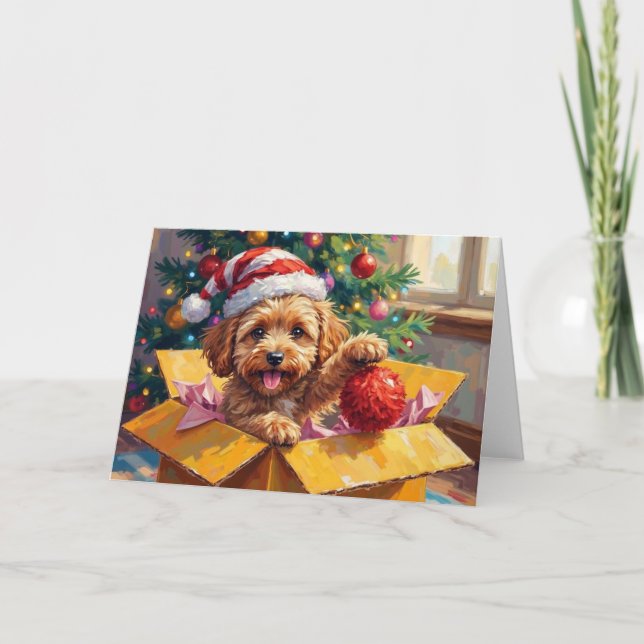 Cockapoo Dog Christmas Gift Box Surprise Card (Front)