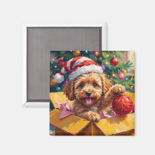 Cockapoo Dog Christmas Gift Box Surprise Magnet (Front/Back)