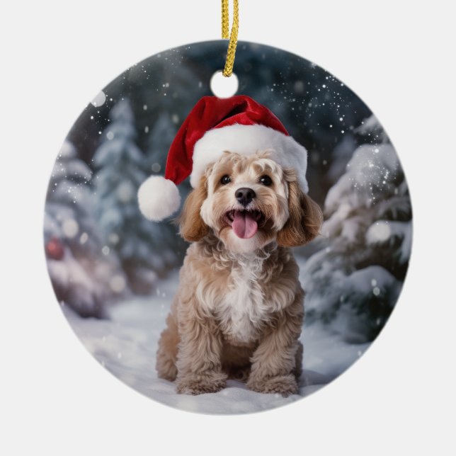 Cockapoo Dog Christmas Keepsake Ceramic Ornament (Front)