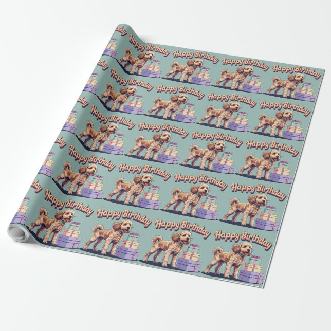 Cockapoo Dog Colorful Wrapping Paper (Unrolled)