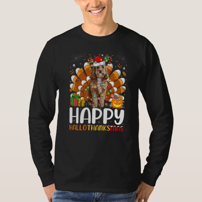 Cockapoo Dog  Halloween Christmas Happy Hallothank T-Shirt (Front)