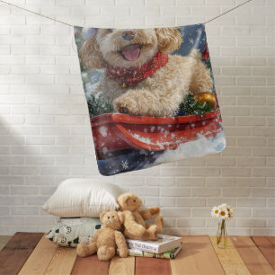 Cockapoo Dog in Sledge Let it Snow Christmas Baby Blanket