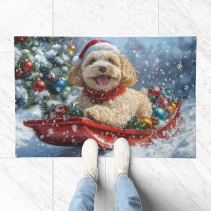 Cockapoo Dog in Sledge Let it Snow Christmas Doormat