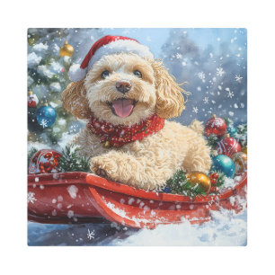 Cockapoo Dog in Sledge Let it Snow Christmas Metal Print