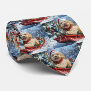 Cockapoo Dog in Sledge Let it Snow Christmas Neck Tie