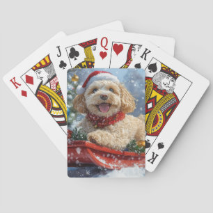 Cockapoo Dog in Sledge Let it Snow Christmas Poker Cards