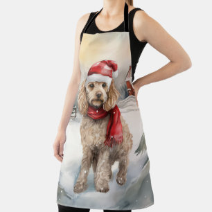 Cockapoo Dog in Snow Christmas  Apron
