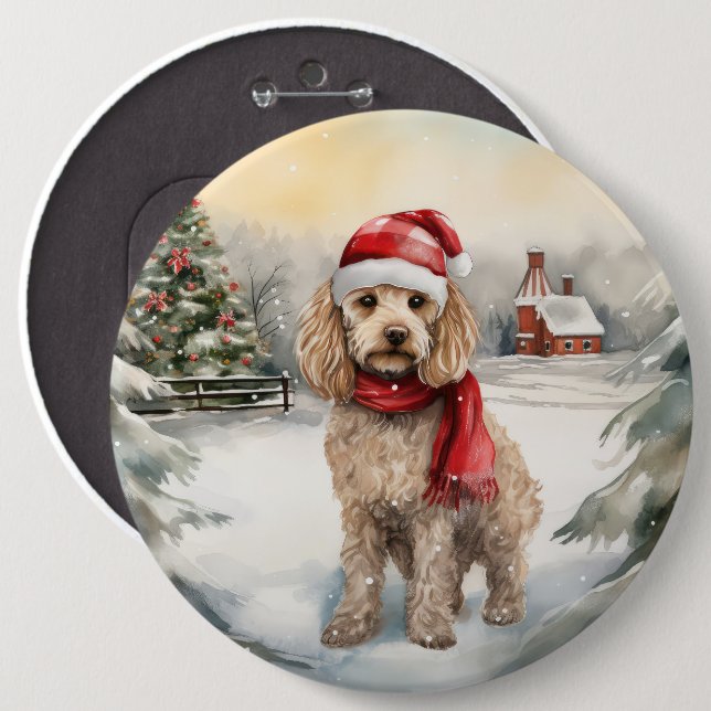 Cockapoo Dog in Snow Christmas  Button (Front & Back)