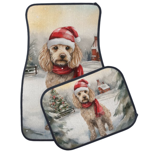 Cockapoo Dog in Snow Christmas  Car Floor Mat (Set)