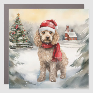 Cockapoo Dog in Snow Christmas Car Magnet