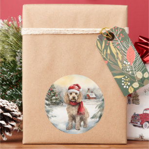 Cockapoo Dog in Snow Christmas Classic Round Sticker
