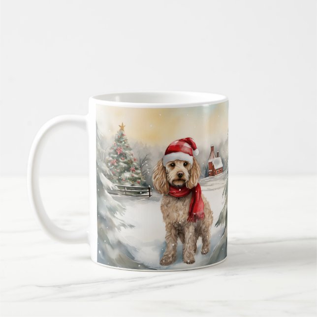 Cockapoo Dog in Snow Christmas  Coffee Mug (Left)