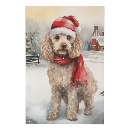 Cockapoo Dog in Snow Christmas  Faux Canvas Print