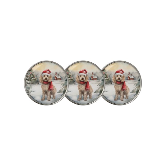 Cockapoo Dog in Snow Christmas  Golf Ball Marker (3 Up)