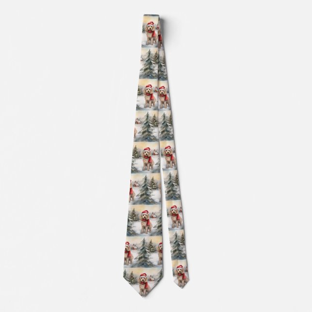 Cockapoo Dog in Snow Christmas  Neck Tie (Front)