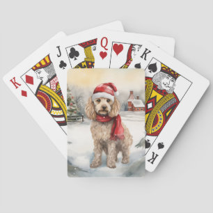 Cockapoo Dog in Snow Christmas Poker Cards