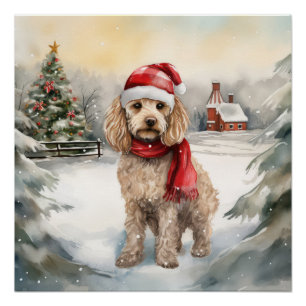 Cockapoo Dog in Snow Christmas  Poster