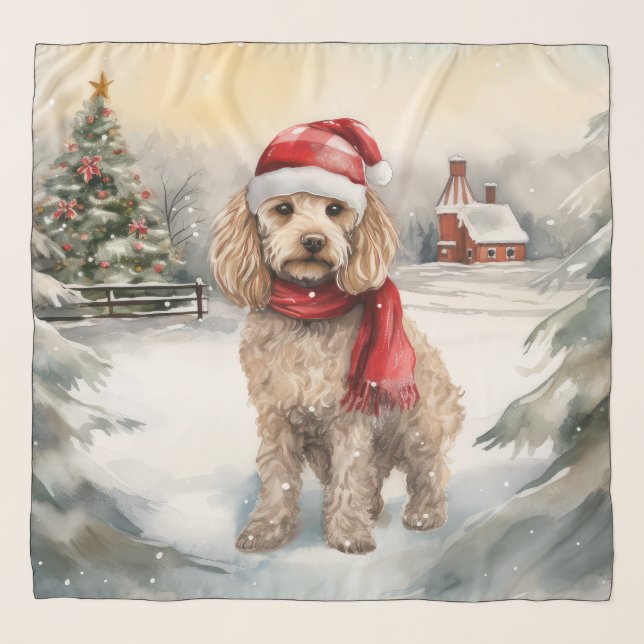 Cockapoo Dog in Snow Christmas  Scarf (Front)