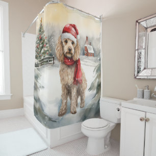 Cockapoo Dog in Snow Christmas Shower Curtain